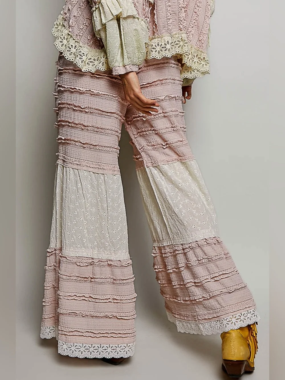 POL Pink and Cream Layered Wide-Leg Pants